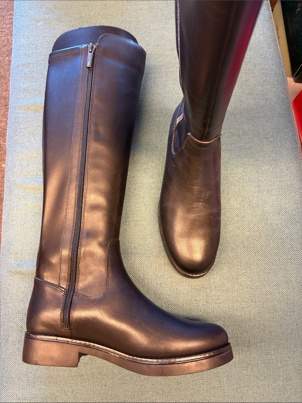 Women's Tall Black Leather Zip Riding Boots